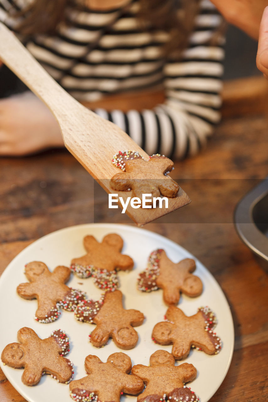 Close-up of gingerbread cookie on spatula