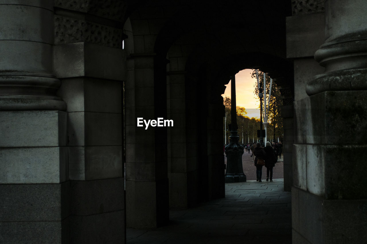 Sunset through the corridor of historic building