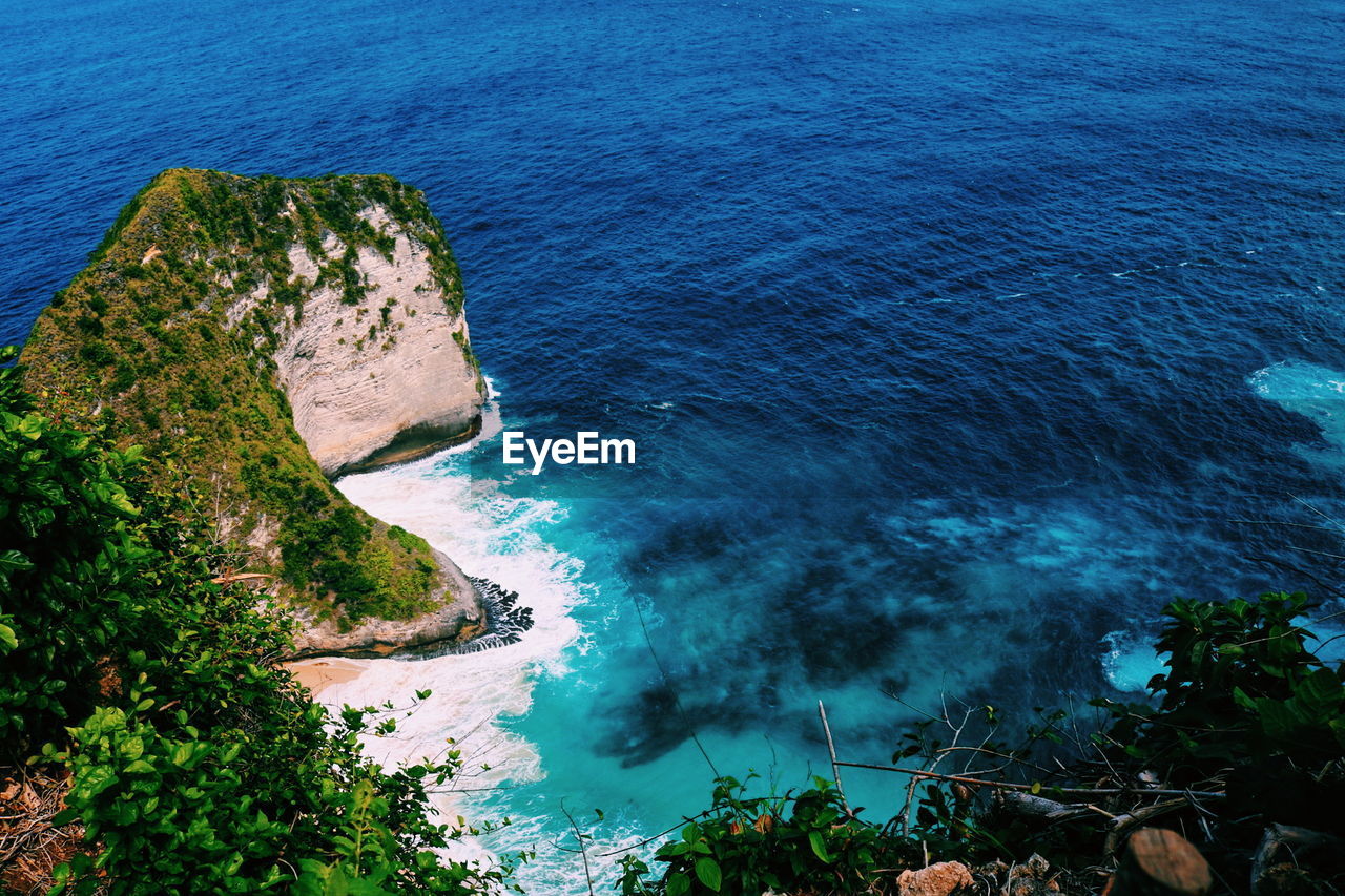 High angle view of rocks on beach