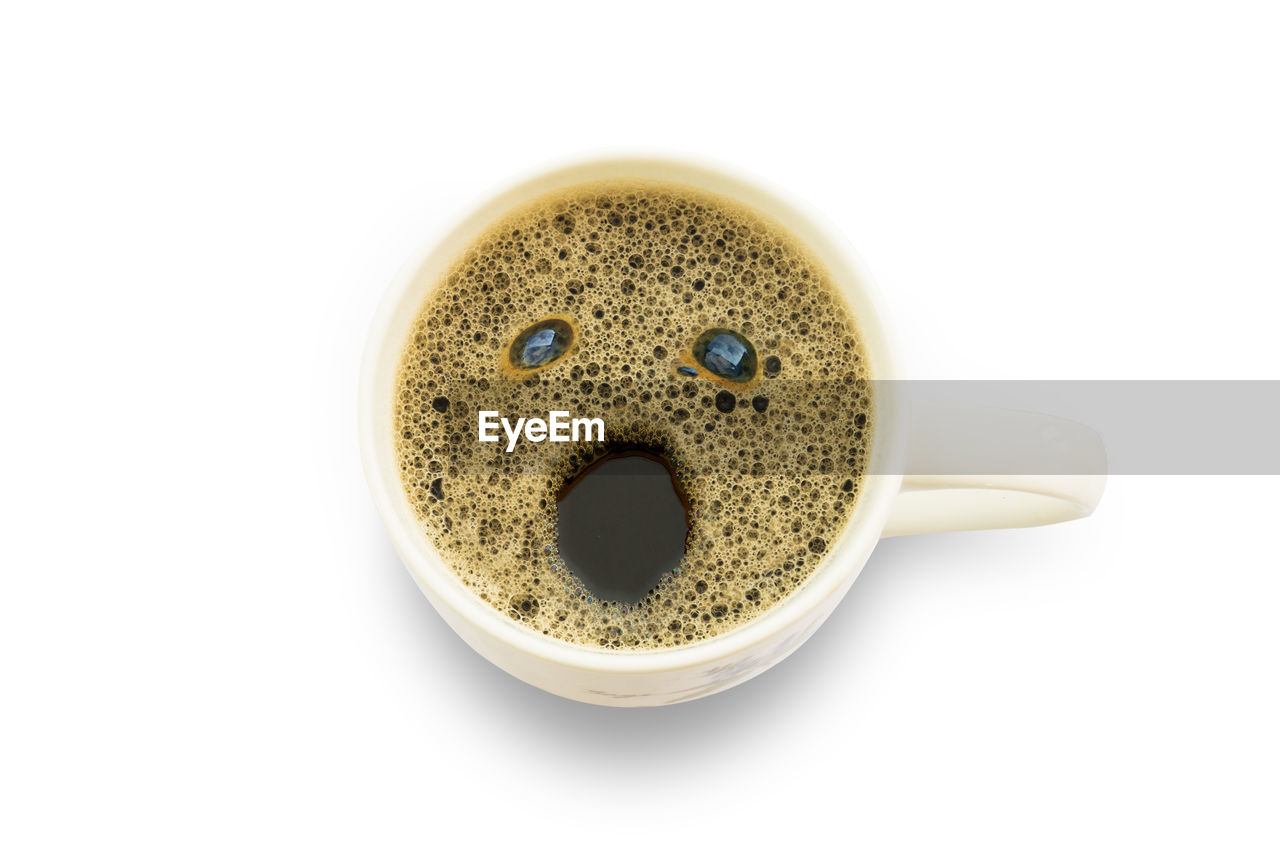 High angle view of coffee against white background