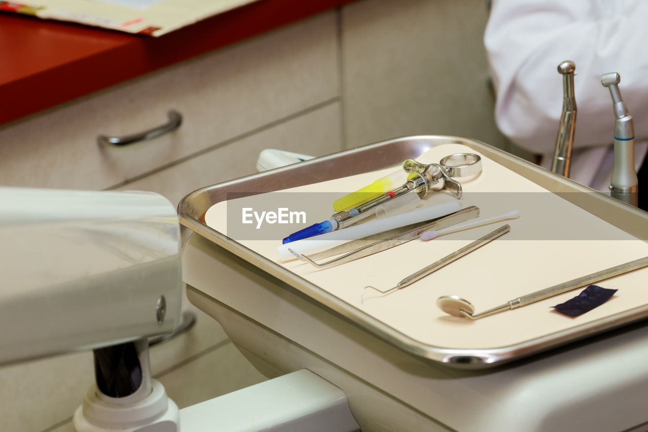 Close-up of dental equipment at doctor office