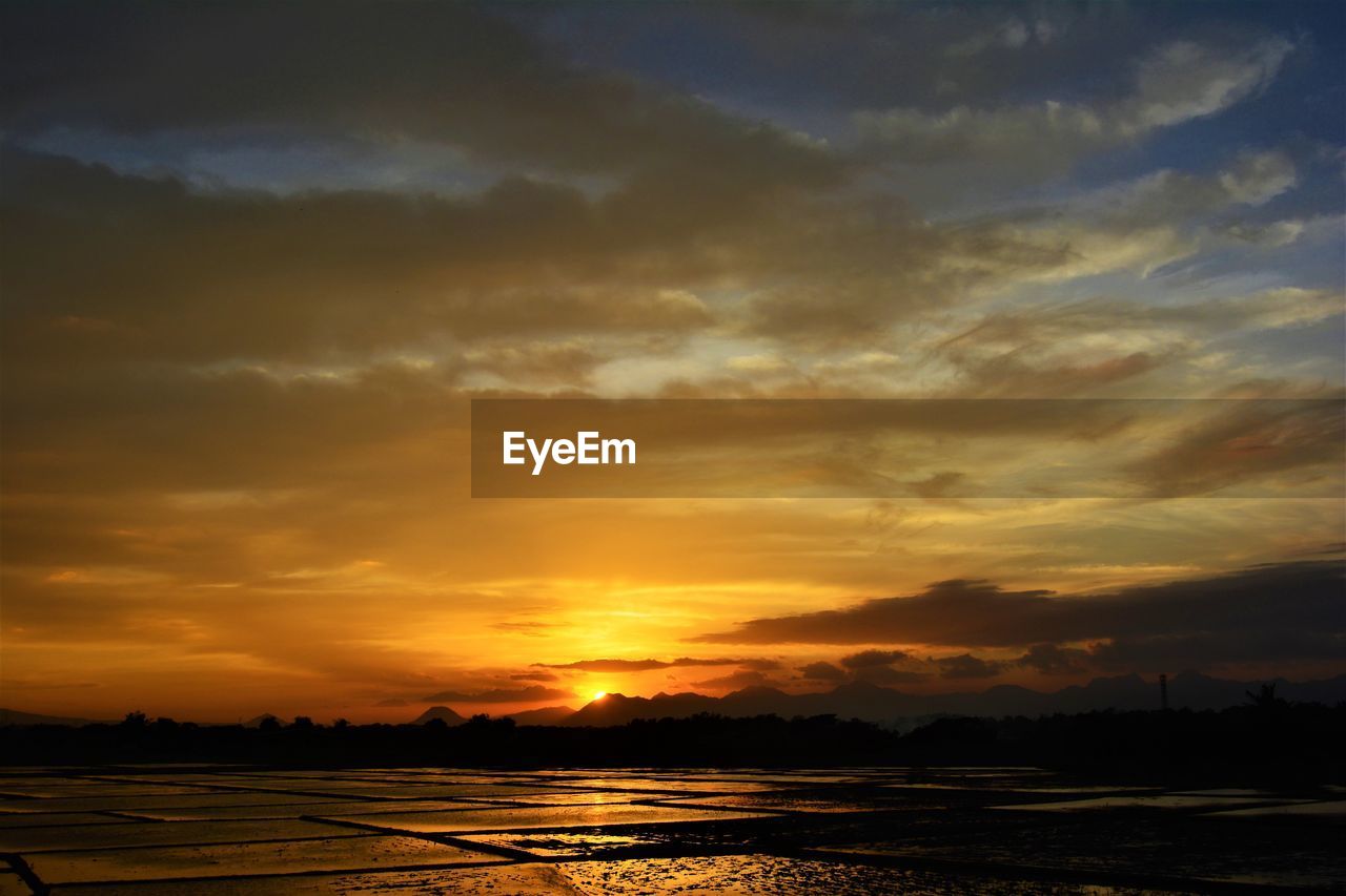 SCENIC VIEW OF SEA AGAINST DRAMATIC SKY DURING SUNSET