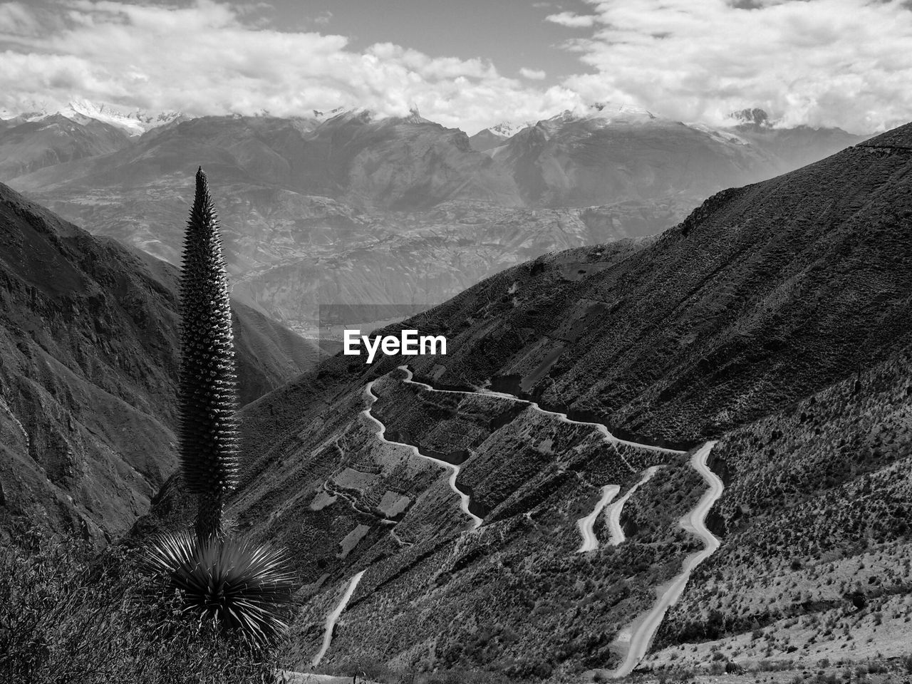 High angle view of mountains against sky