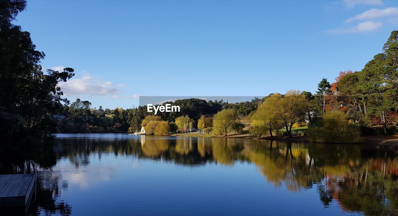 SCENIC VIEW OF LAKE BY TREES AGAINST SKY