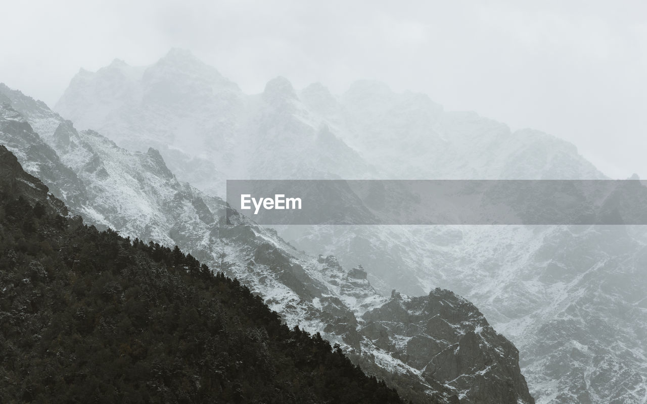 Scenic view of mountains and sea during winter