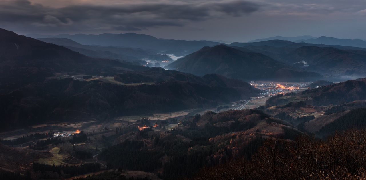 View of valley at night