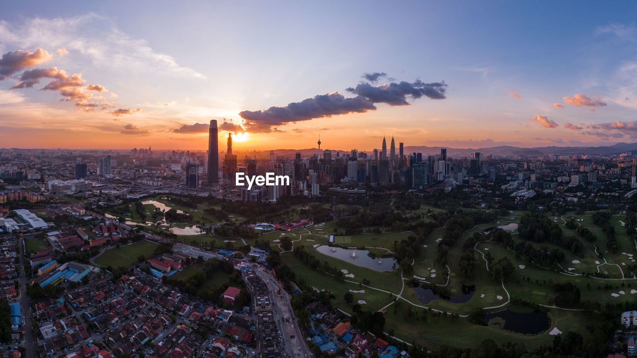 An aerial view of kuala lumpur city centre during sunset