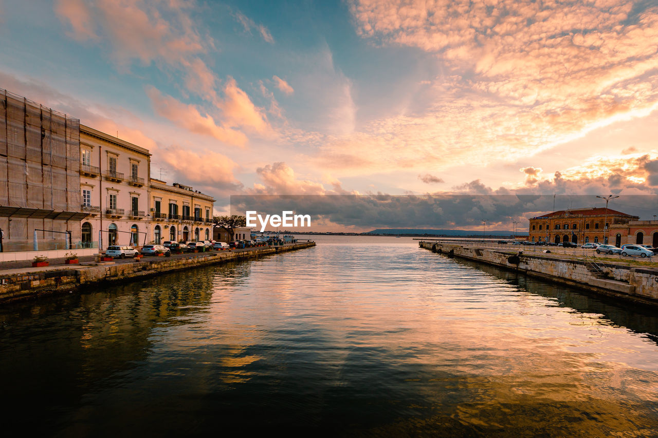 Port of ortigia with spectacular sunset