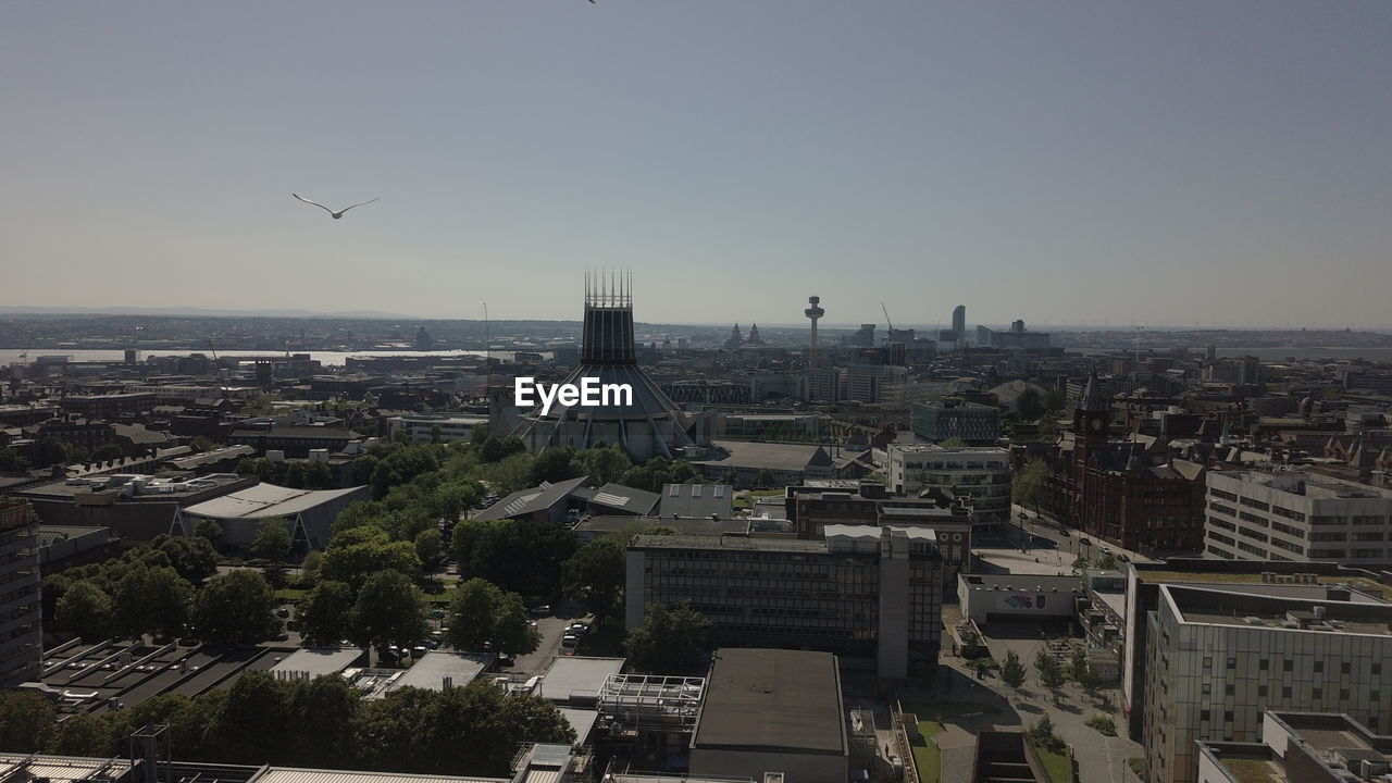 High angle view of buildings in city