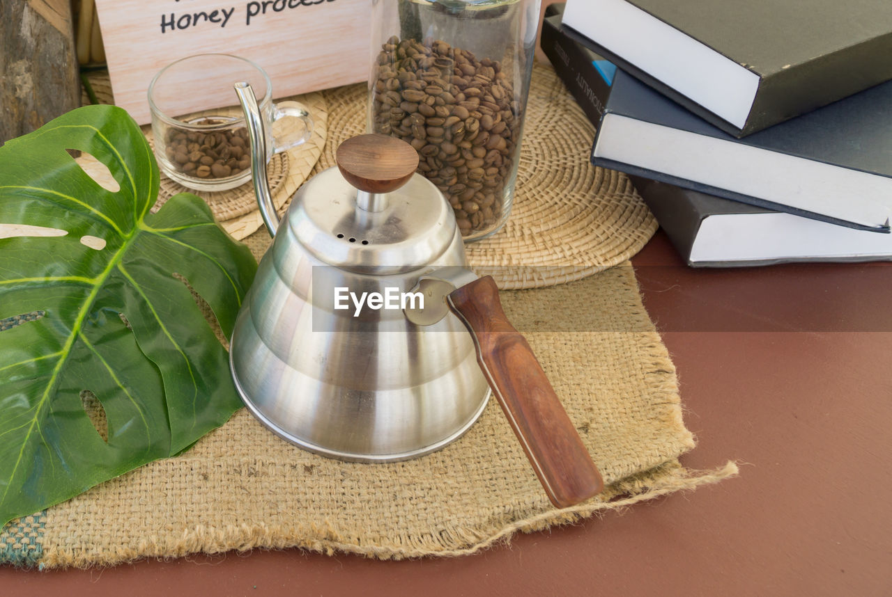 High angle view of food on table