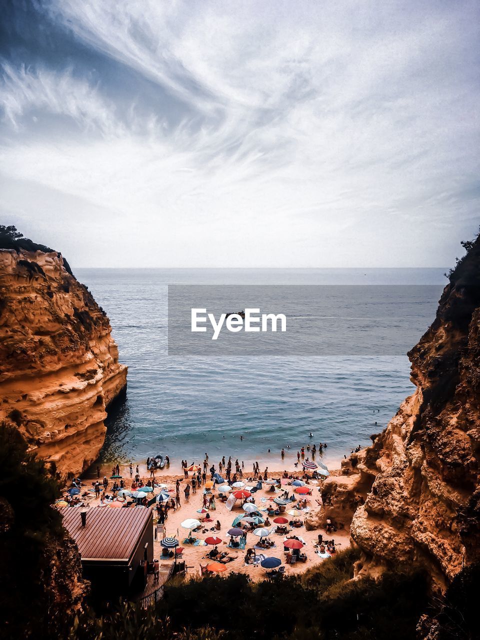 High angle view of people on beach