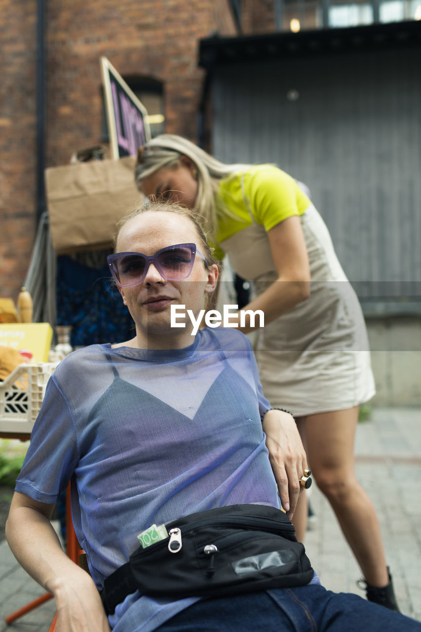 Young man at yard sale