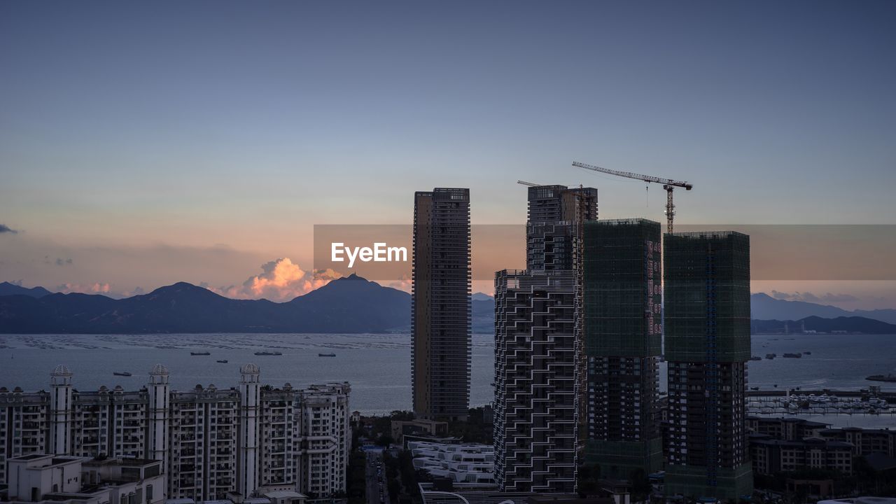 View of city at sunset