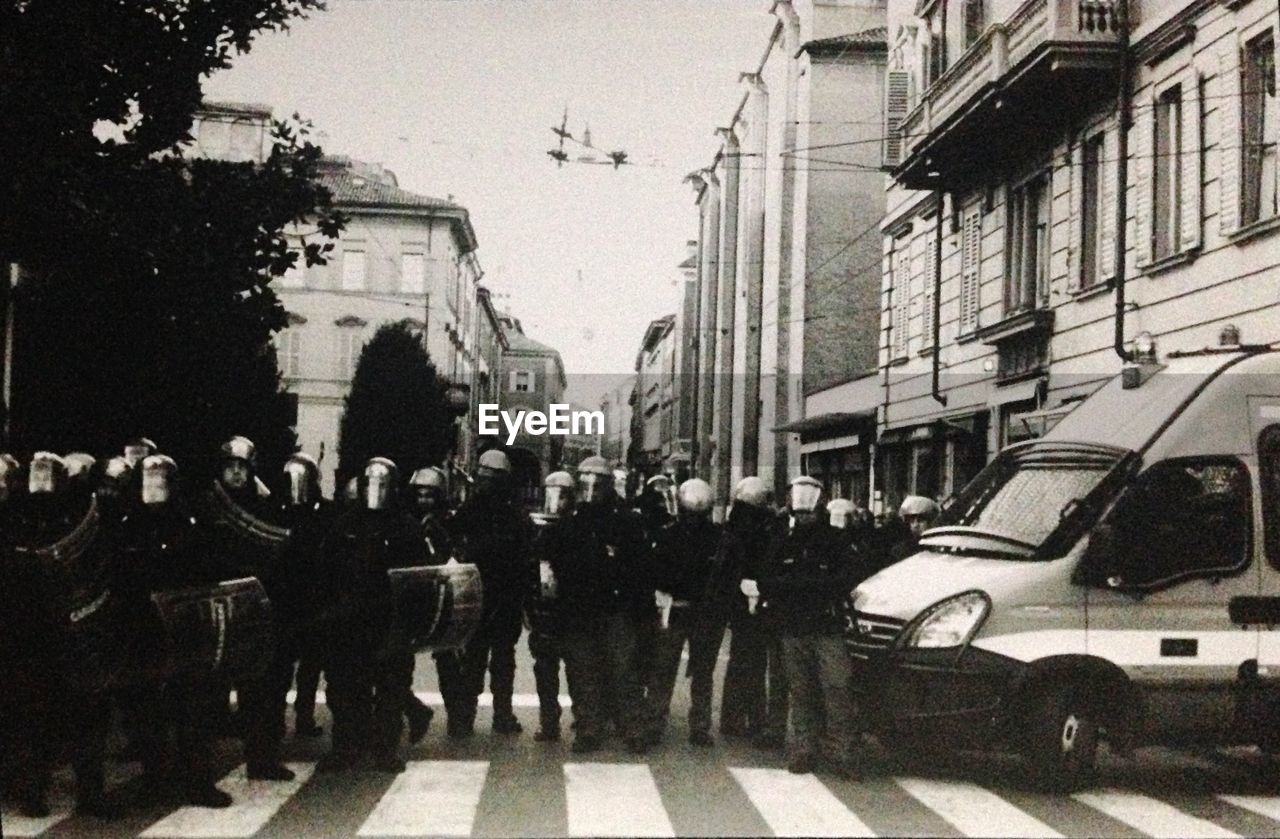 Police on street in city during riot