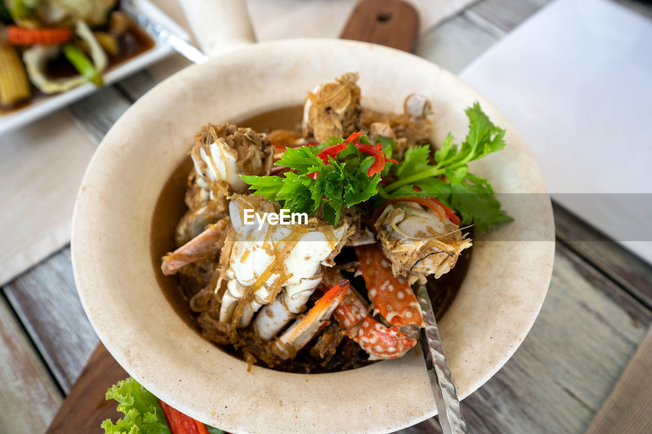 HIGH ANGLE VIEW OF FOOD IN PLATE