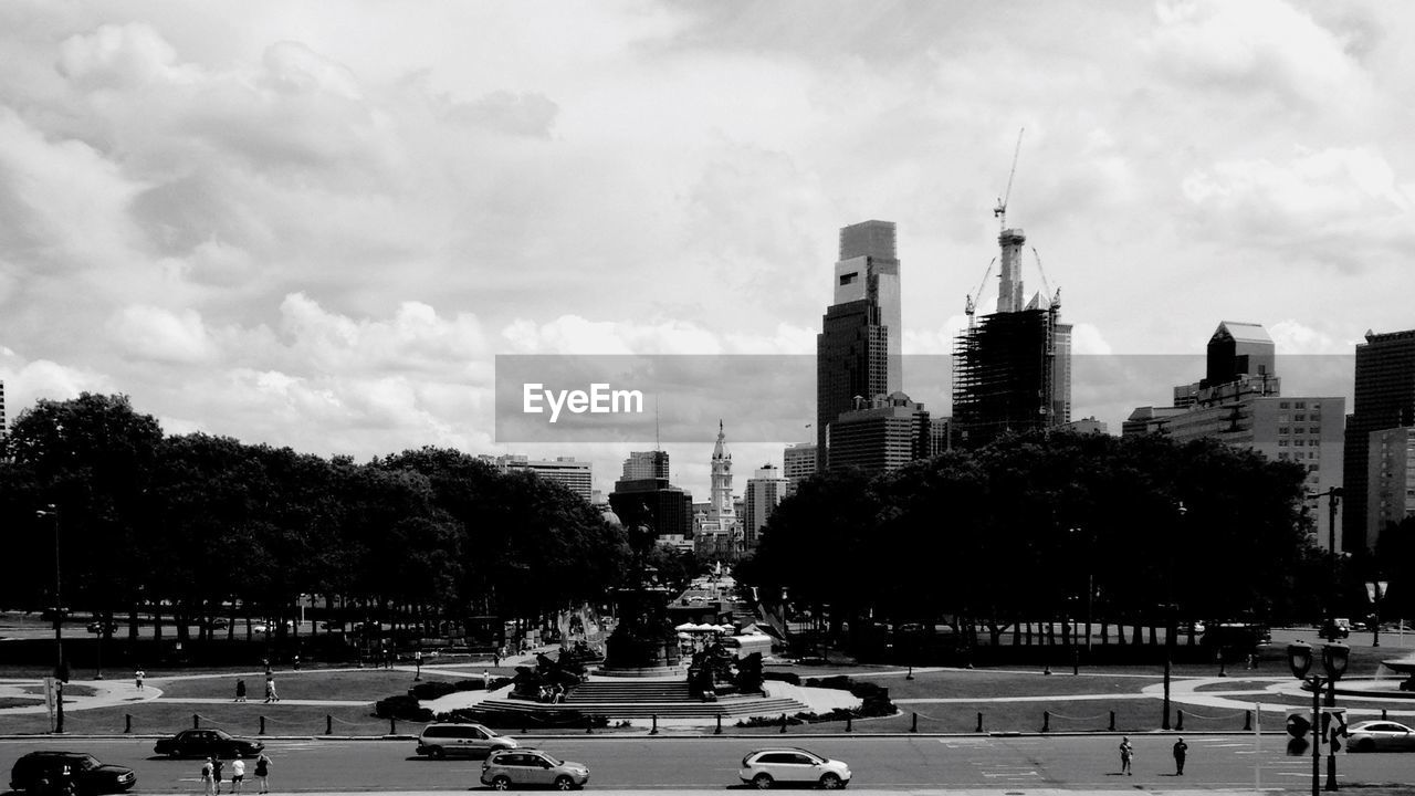 View of city against cloudy sky