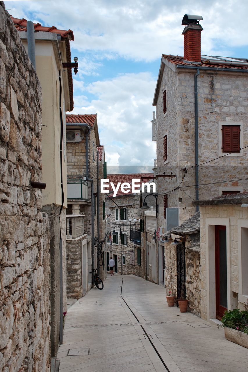 Scenic view down the street of picturesque mediterranean town