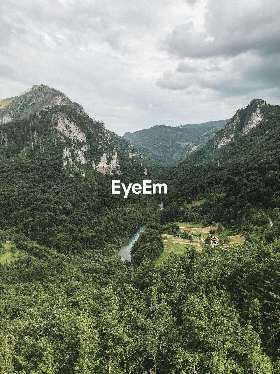 High angle view of valley against sky