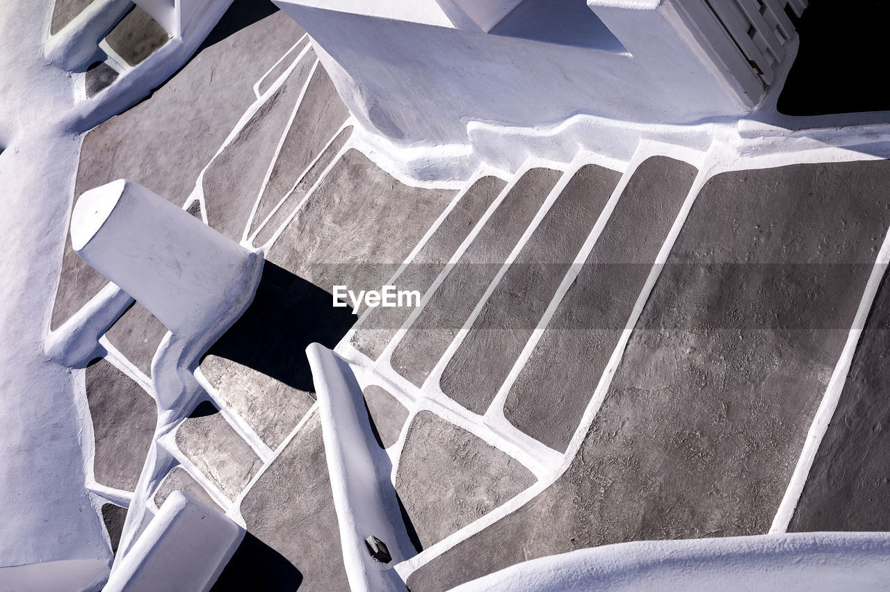 High angle view of stair alley in oia, santorini.