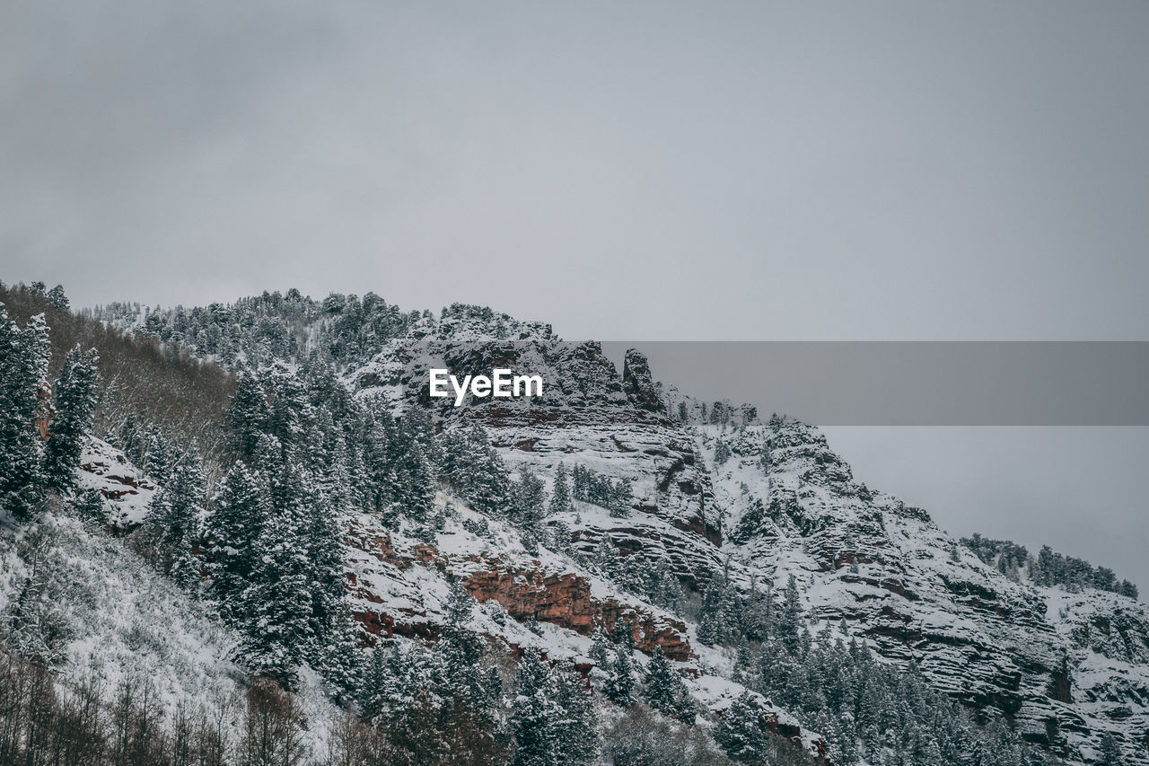 Rocky mountainside peeking out from the fog.