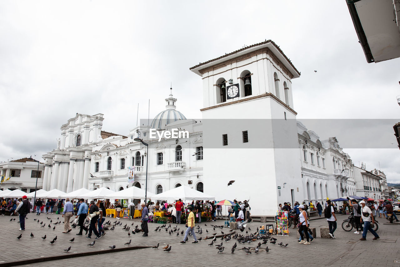 Clock tower and caldas square at popayan city center in colombia