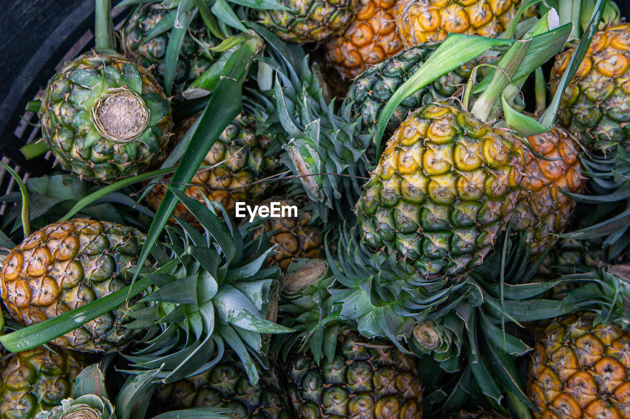 Close-up of fruits in market pineapple