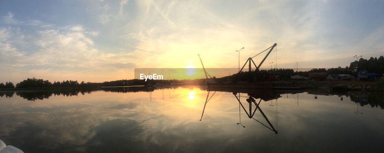 Scenic view of lake against sky during sunset