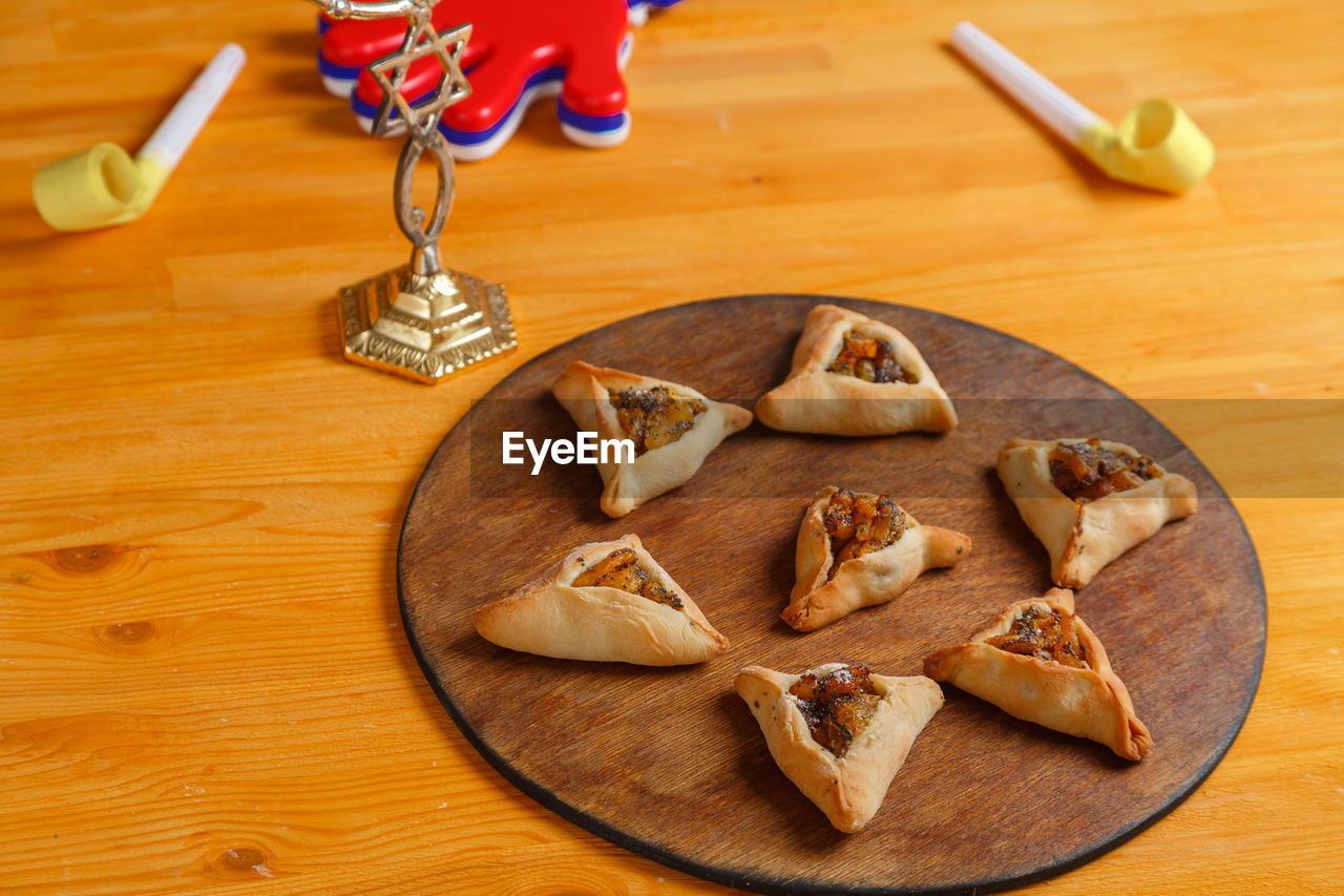 high angle view of cookies on table