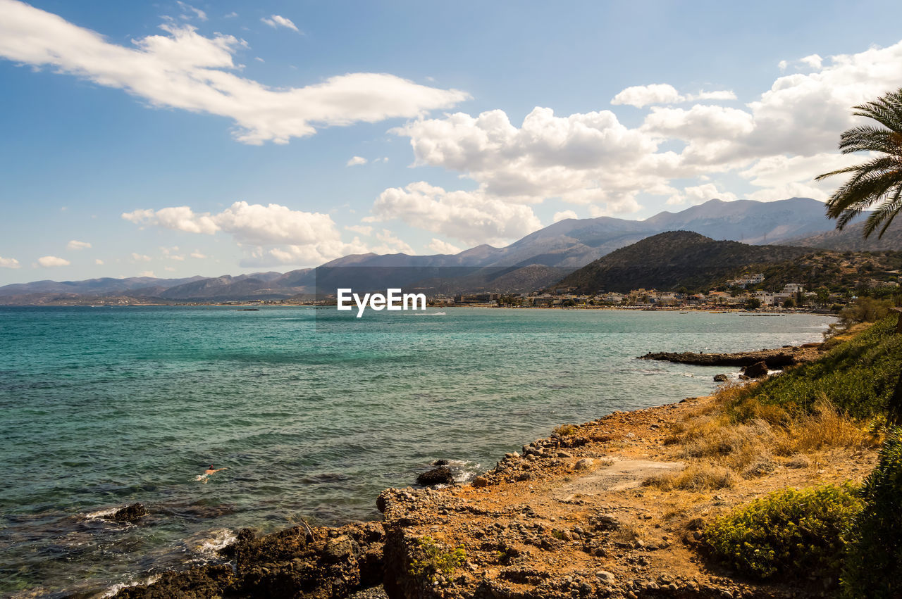 View of the coast and the beach of stalis in the north of the island of crete in greece
