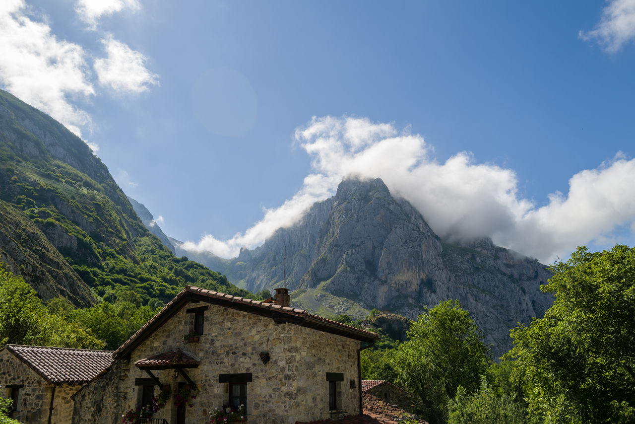 Overview on the houses of the bulnes village in the picos de europa national park in spain