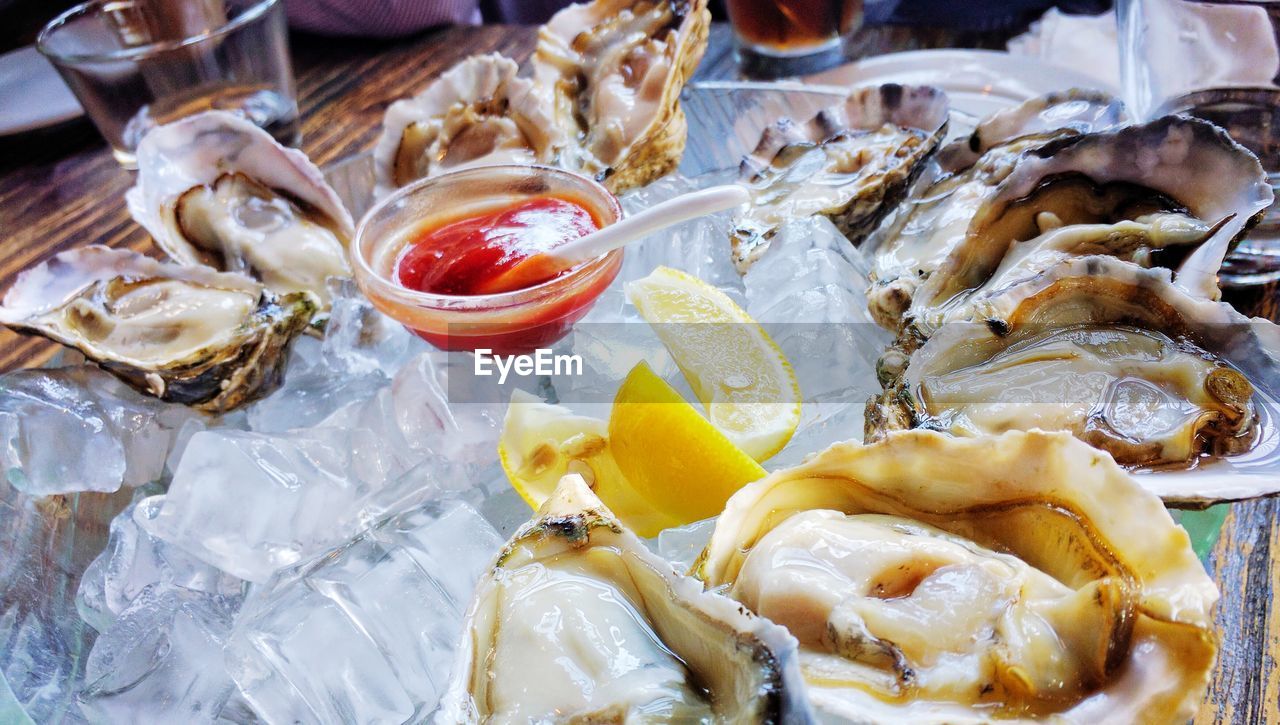 Close-up of food served on table