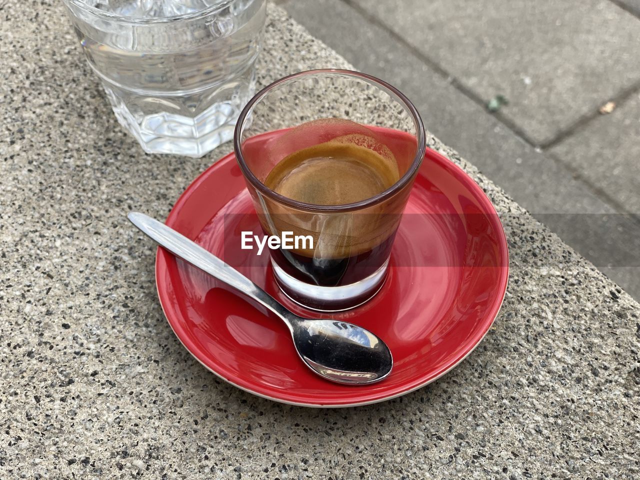 High angle view of coffee cup on table espresso