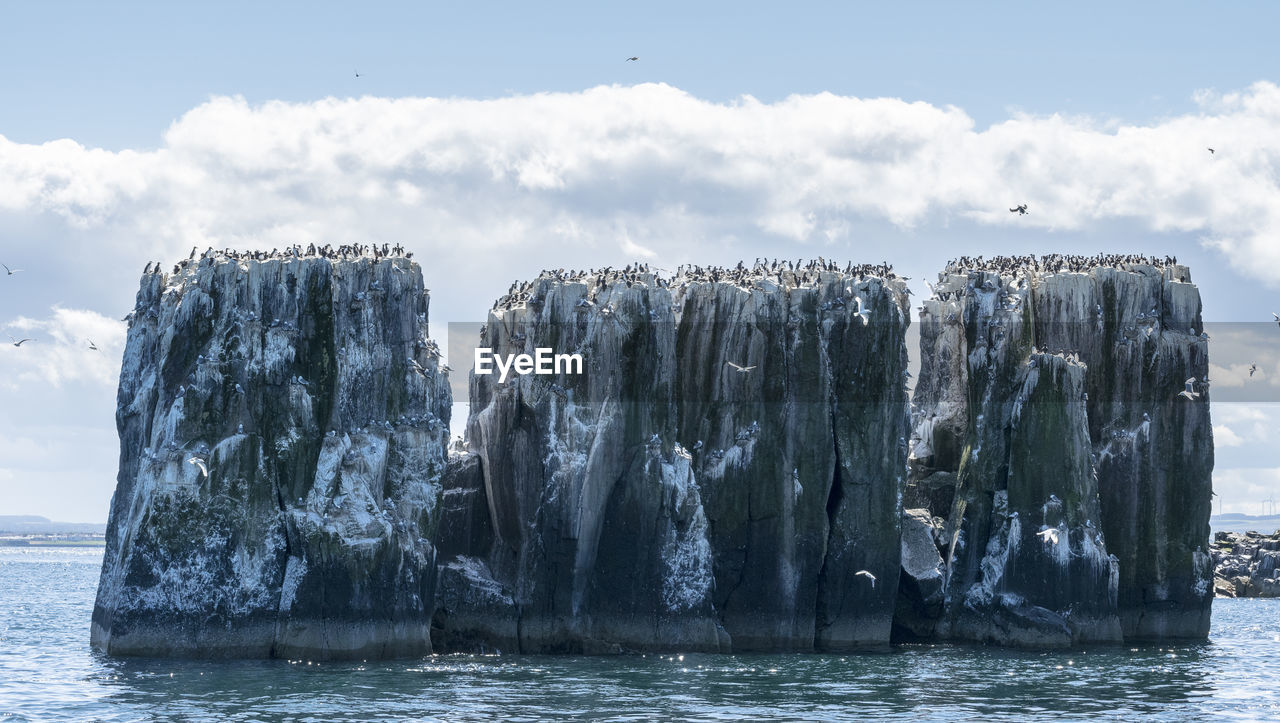 PANORAMIC VIEW OF SEA AGAINST ROCK FORMATION
