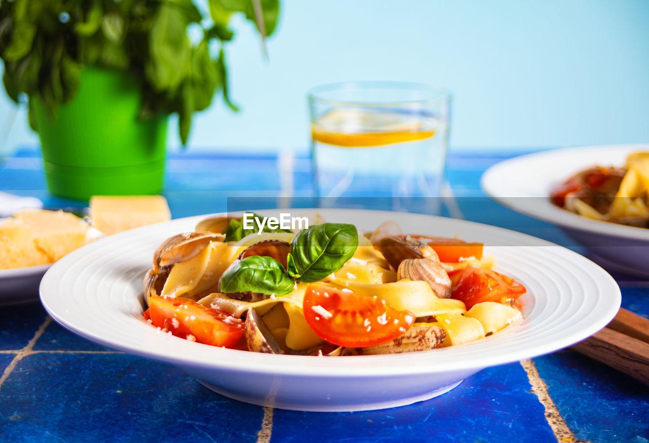 high angle view of food in plate on table