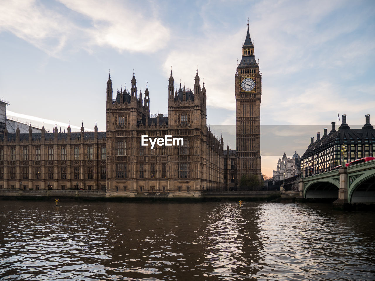 Big ben in london from thames river.