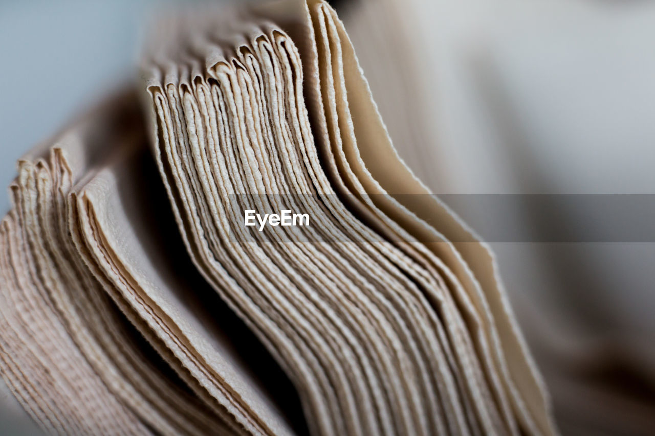 Close-up of fabric stack on table