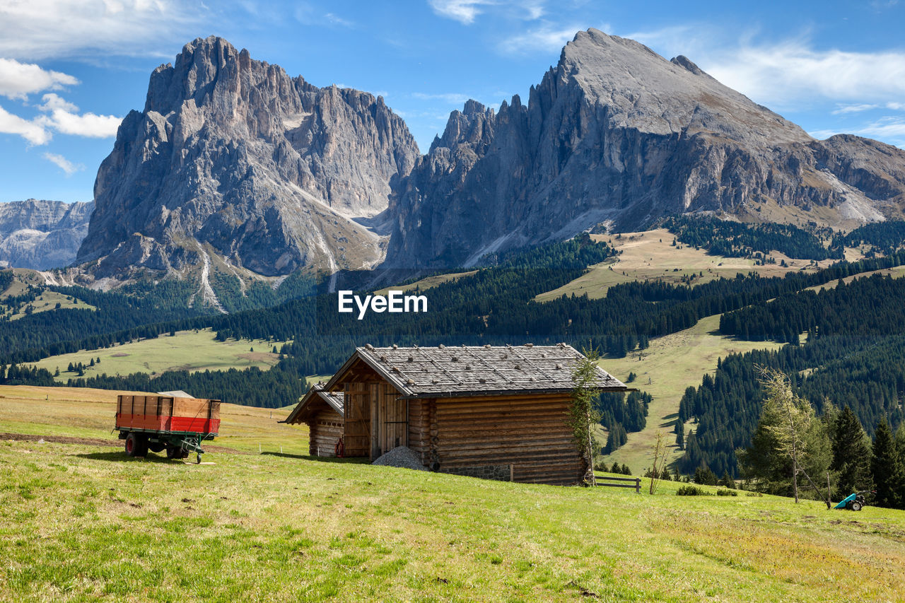 Scenic view of field and mountains against sky