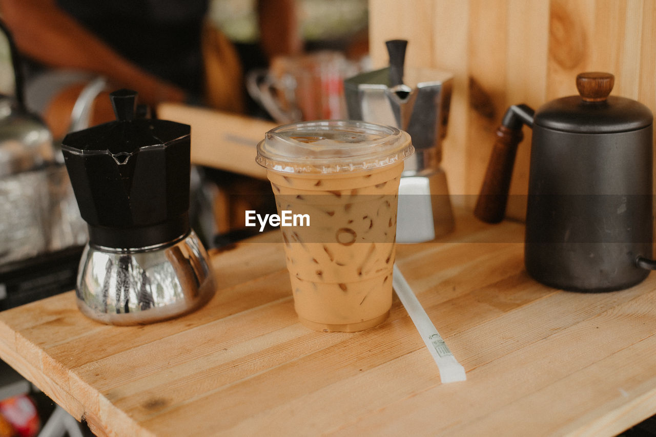 Close-up of coffee cup on table