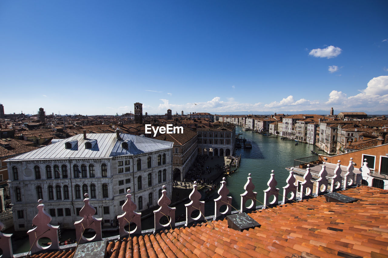 High angle view of grand canal amidst buildings against sky