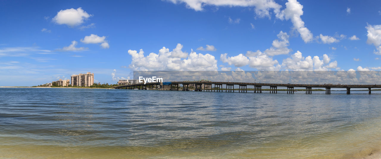 PANORAMIC VIEW OF SEA AND BRIDGE AGAINST SKY