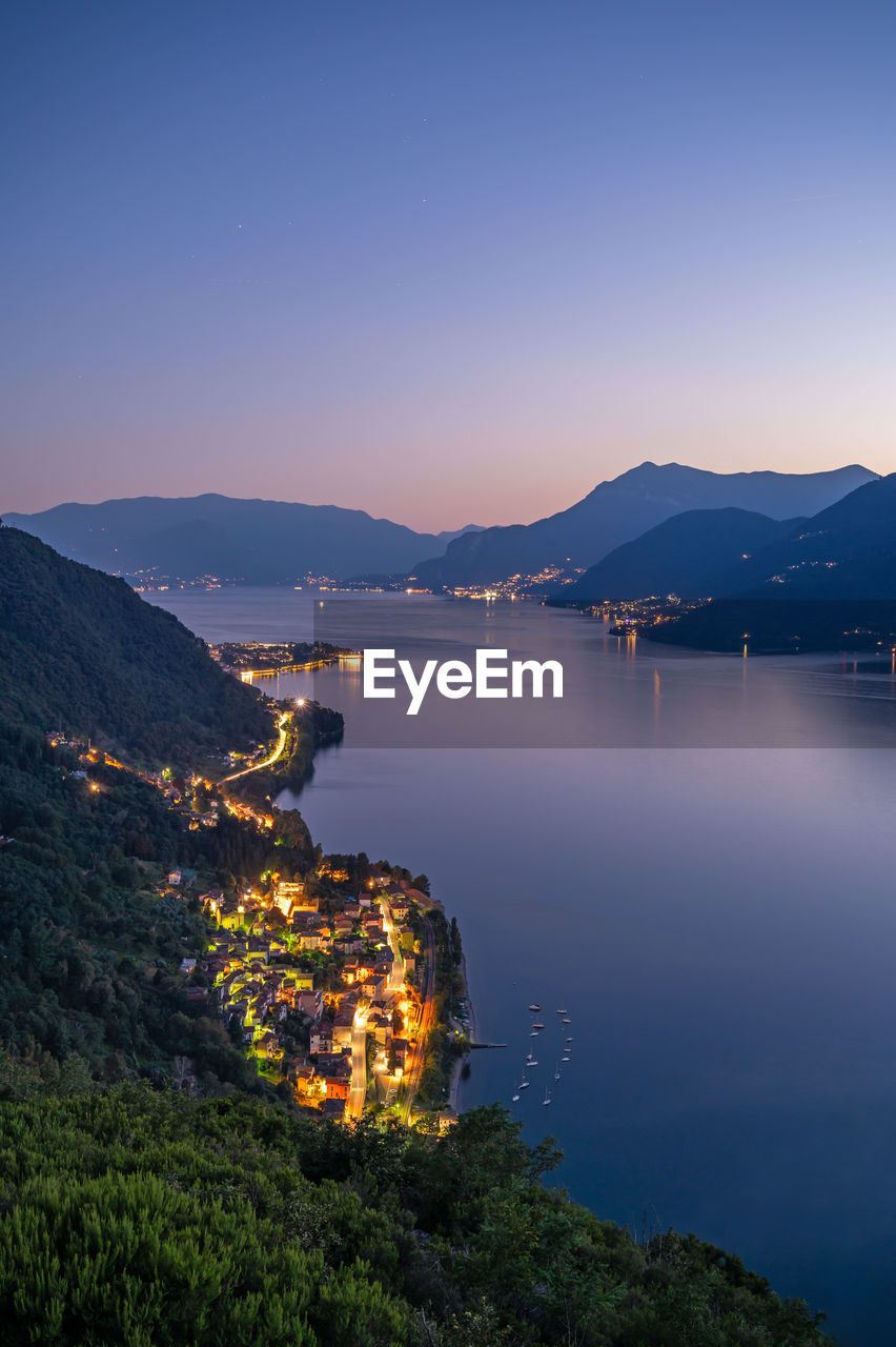 A panorama of lake como from the church of san rocco, in dorio, towards the south,at dusk