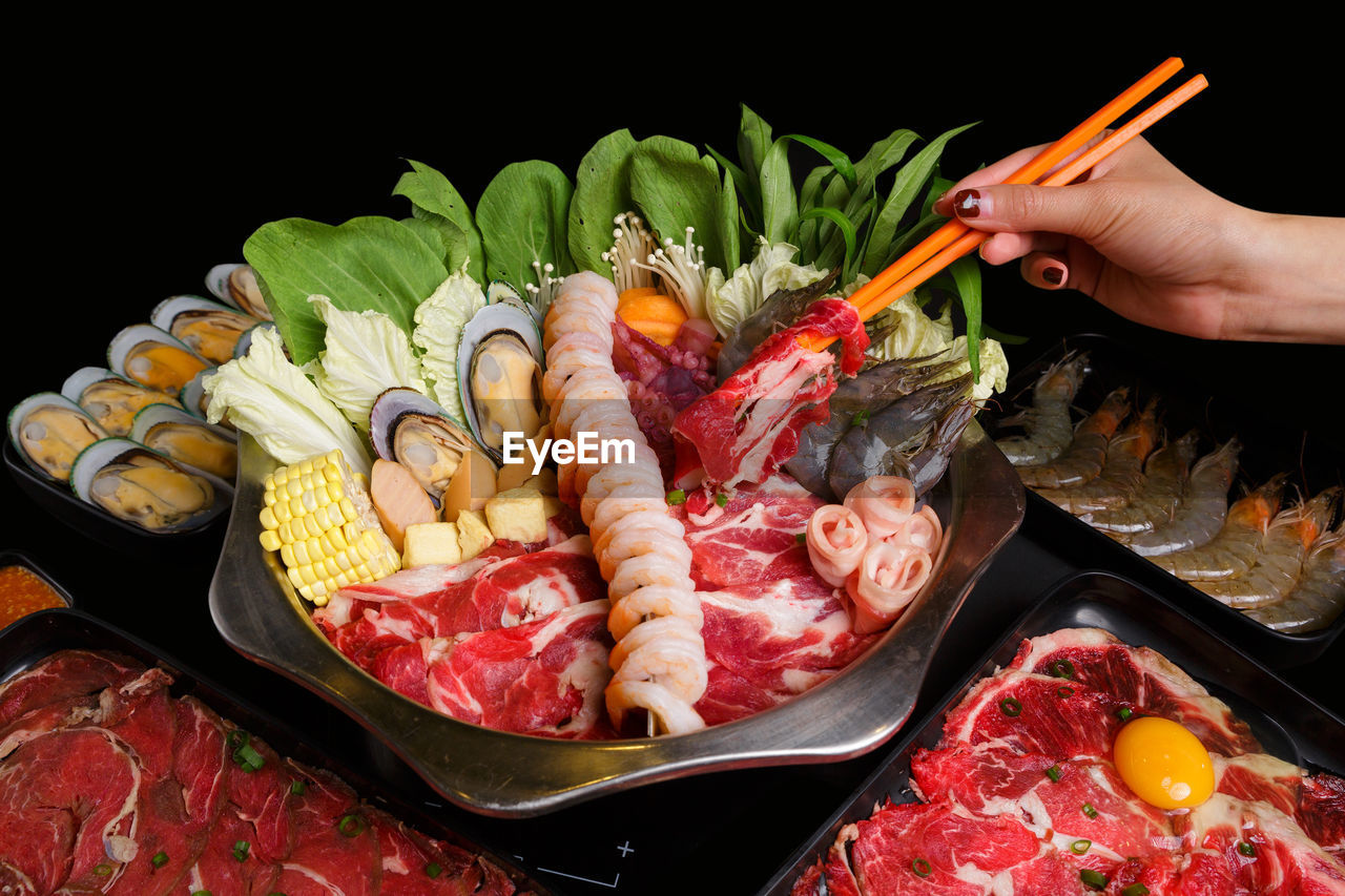 High angle view of person preparing food