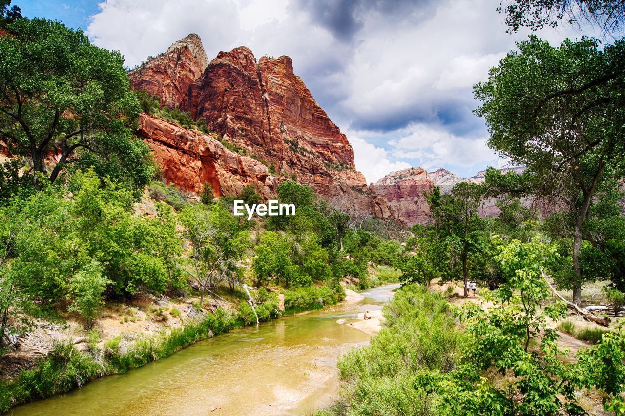 Scenic view of river against cloudy sky