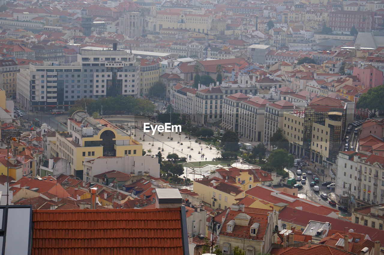View of lisbon and square from on top of a hill