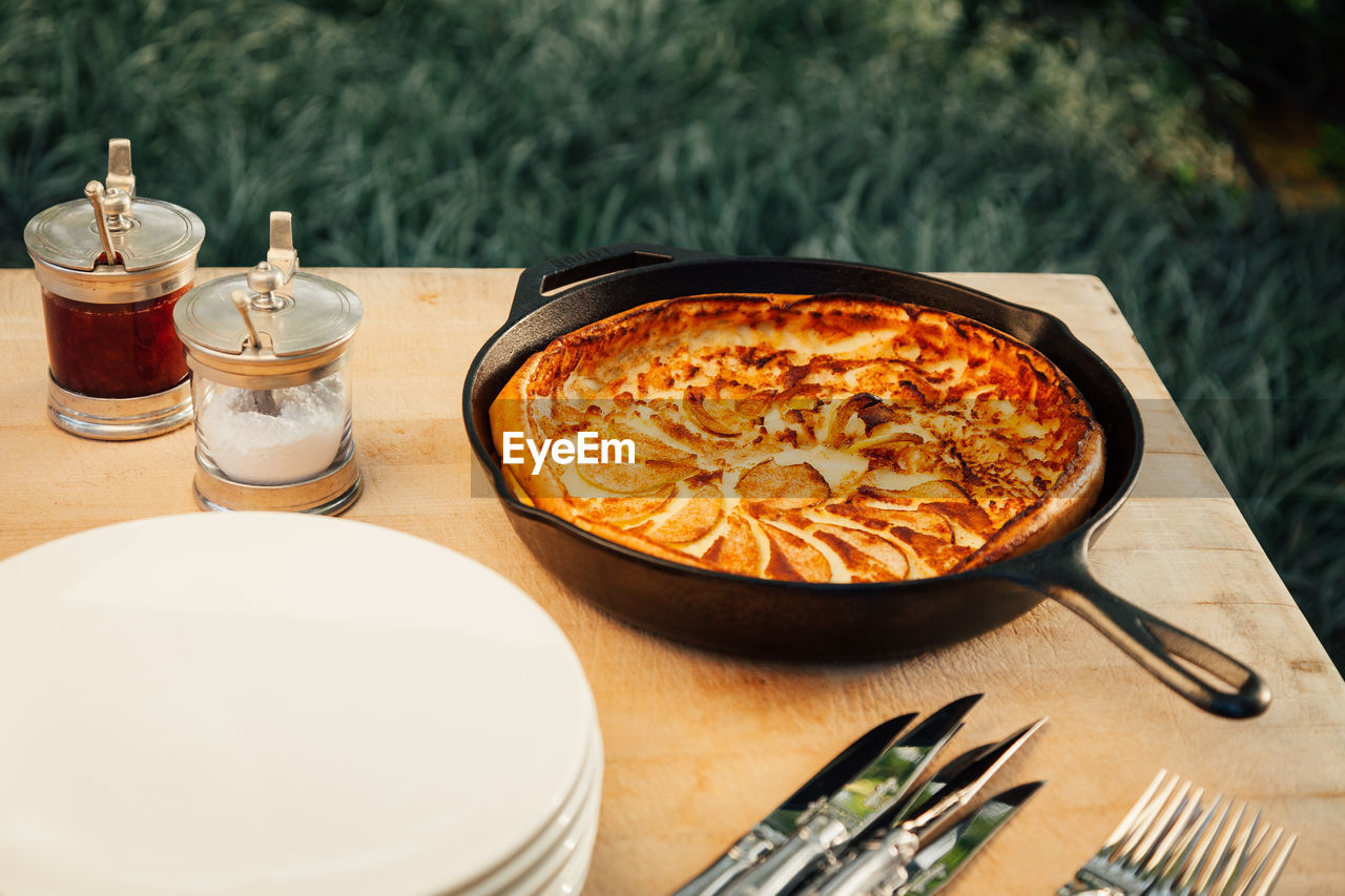 High angle view of food on table