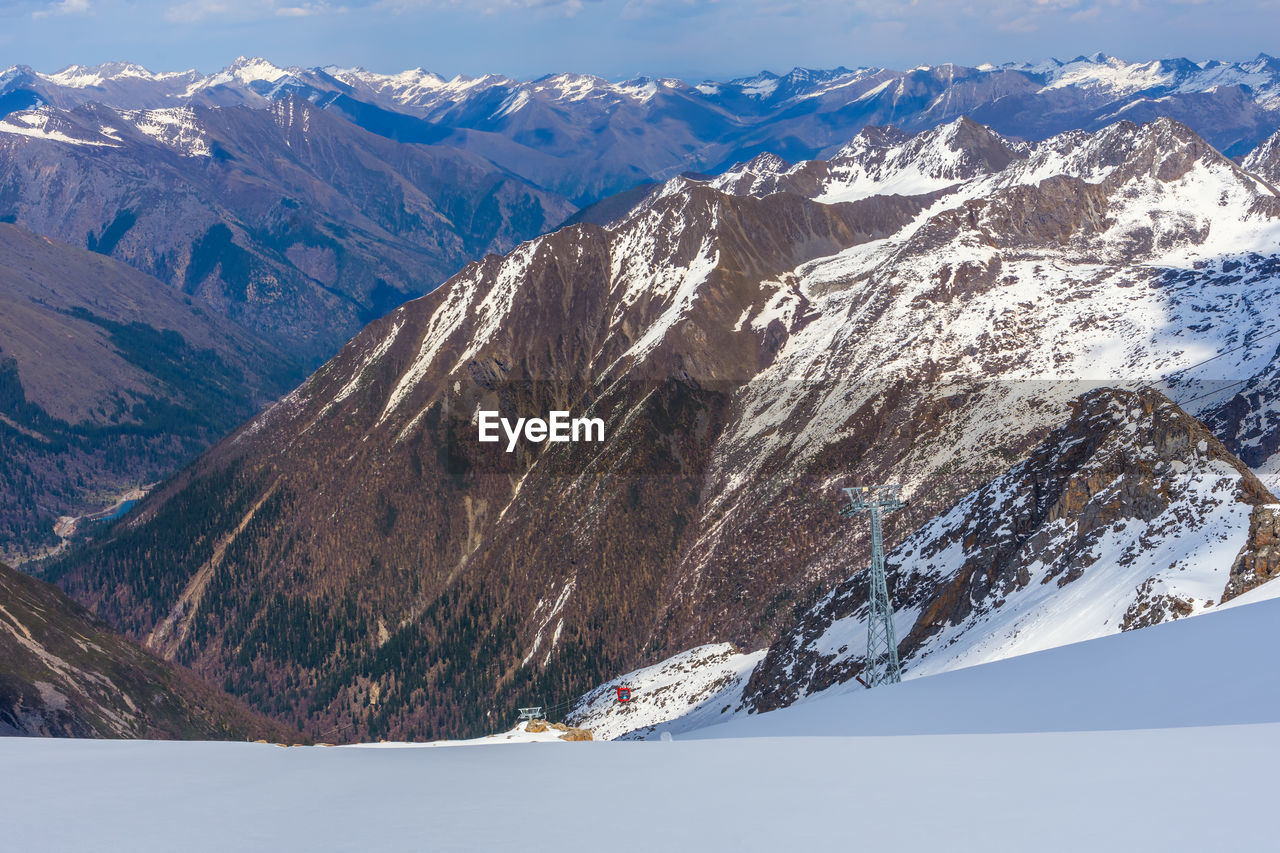 AERIAL VIEW OF SNOWCAPPED MOUNTAIN AGAINST SKY