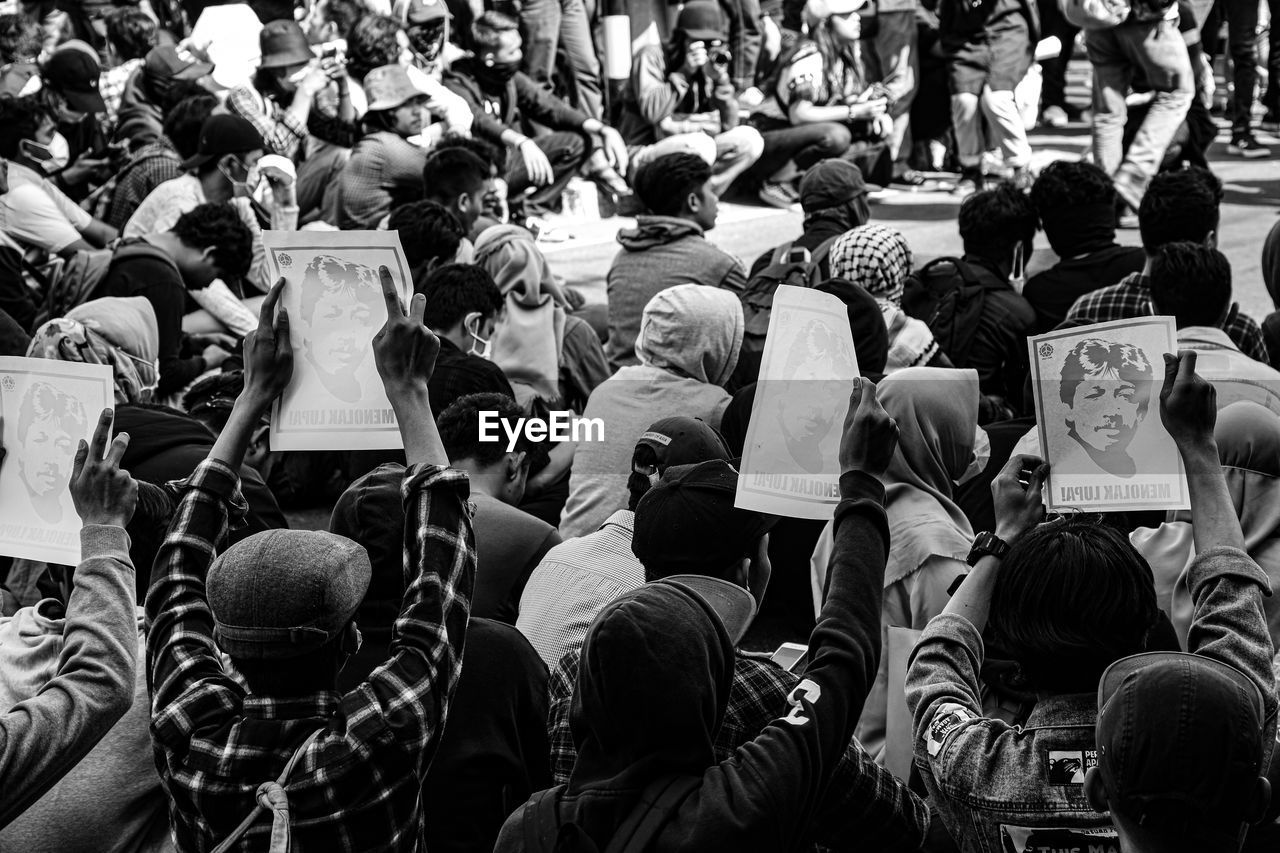 Several people carried posters of munir, a human rights activist in indonesia.