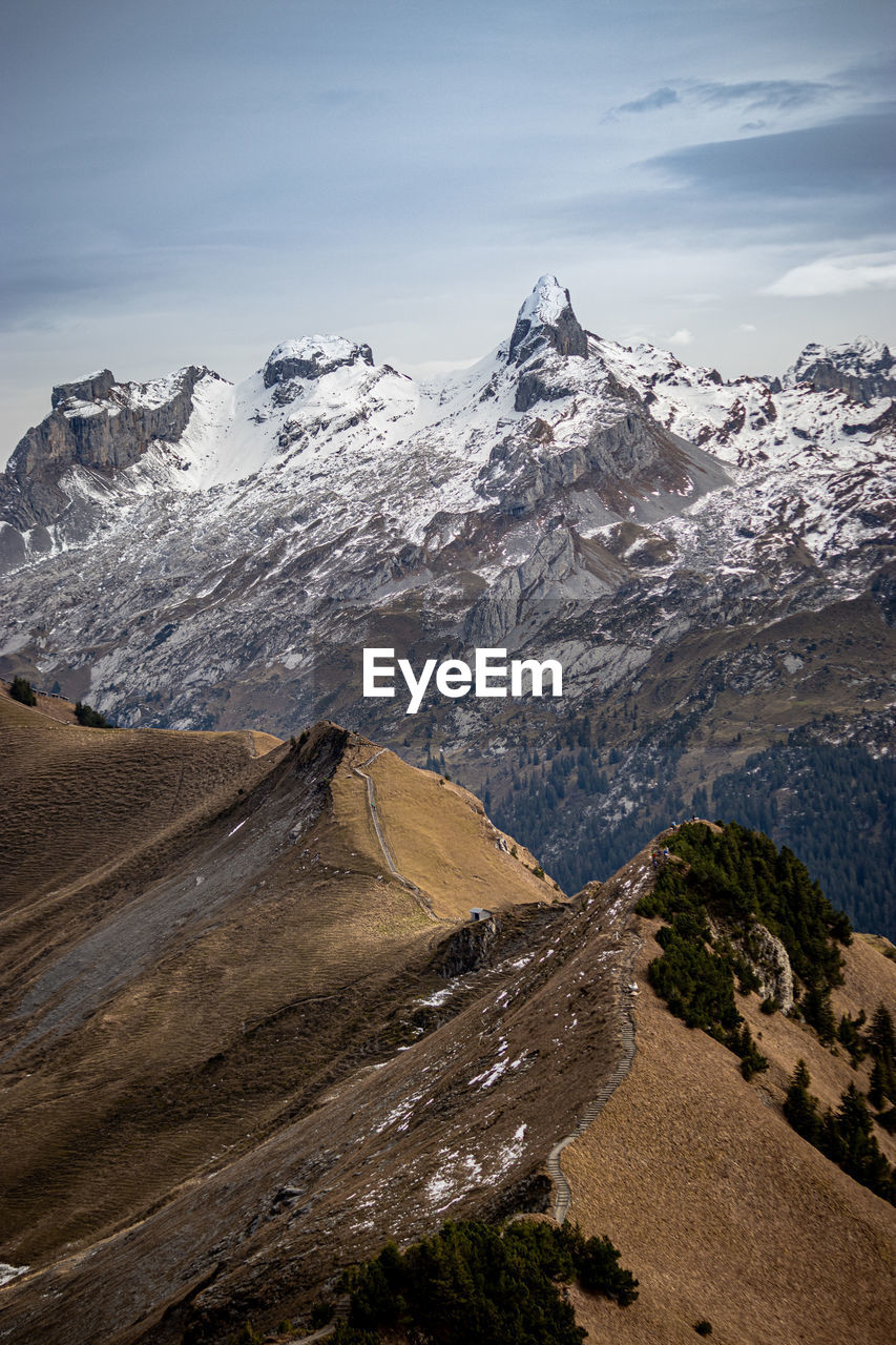 Scenic view of snowcapped mountains against sky