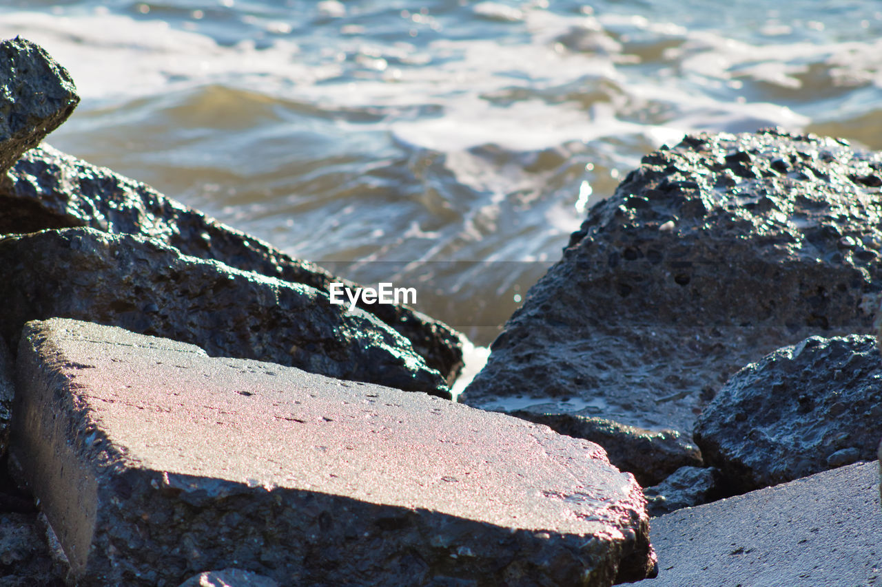 Close-up of rocks on shore