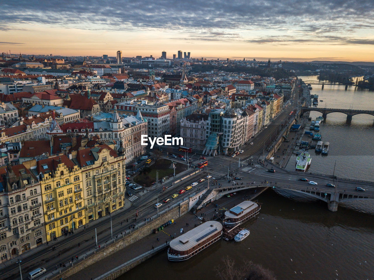 High angle view of city at waterfront